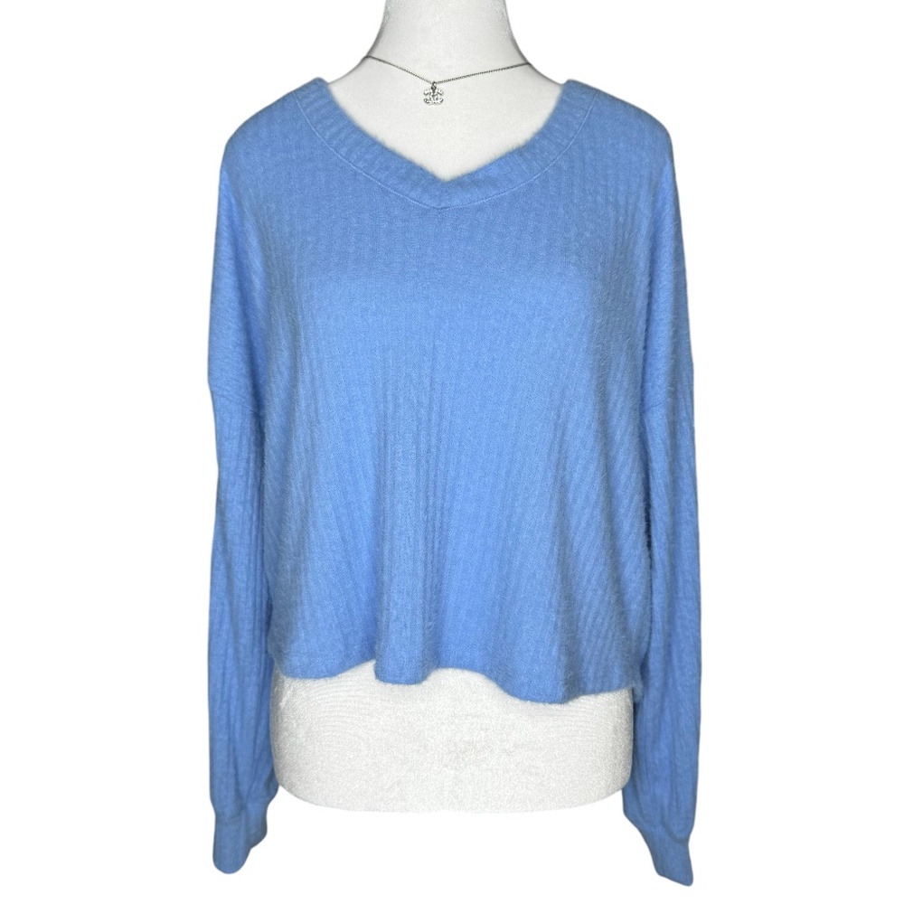 Hollister V-Neck Cropped Sweater, Baby Blue, Medium